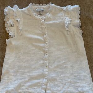 CALYPSO ST BARTH Feminine Ruffled Gauze Button Front Top Resort Vacation Size S